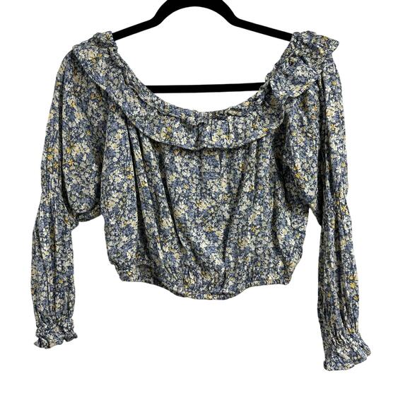 American Eagle Crop Floral Long Sleeve Medium Off Shoulder Festival Boho - Picture 3 of 7